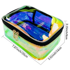 Holographic Clear Cosmetic Bags 2 pcs Transparent Iridescent Makeup Pouch Waterproof Organizer Case-Holographic Blue