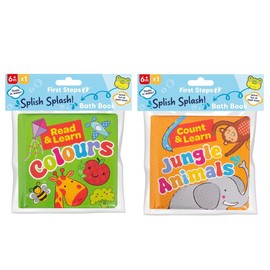 Pack of 2 Baby Bath Books Educational Number Letters Stimulating Sensory Interactive Jungle Colours Animals