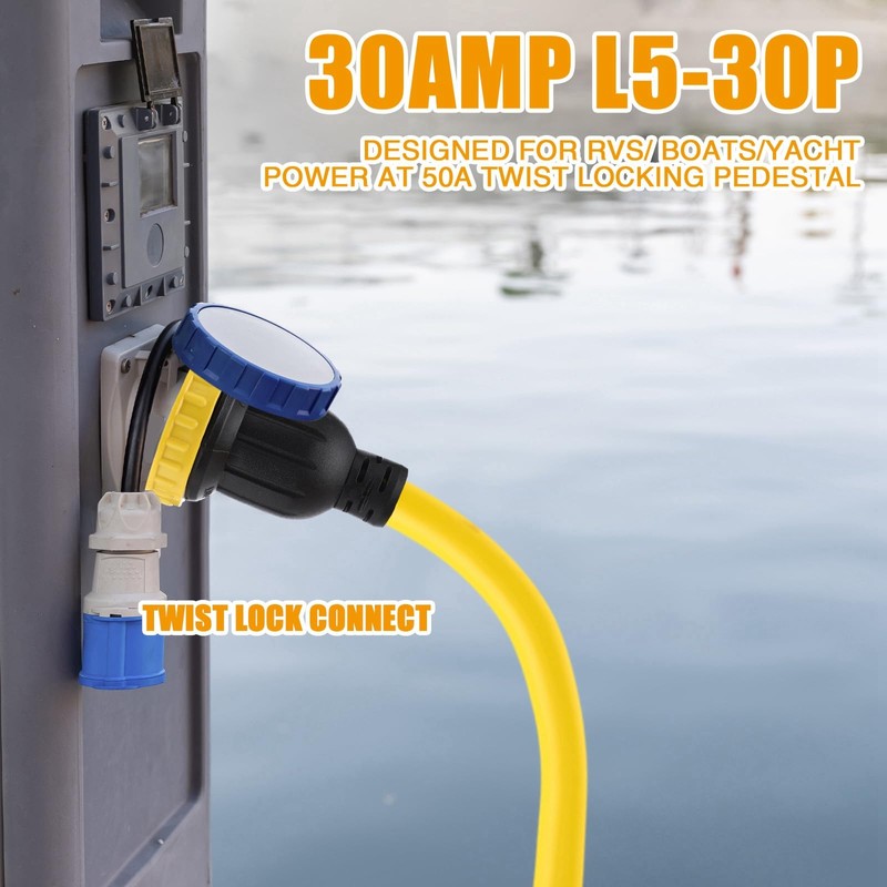 Kanayu 3FT RV Marine Boat Shore Power Adapter L5-30P Male