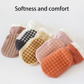 5 Pairs, BlissToneha Non Slip Grip Toddler Baby Floor Socks Soft Cotton Crew Socks for 0-5 Year Girl Boy (AU, Age, 0 Months, 1 Year, Fox)