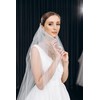 WEZTEZ Bridal Veils Beaded Edge Wedding Veil,1 Tier Pearl Crystal