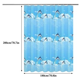 DHSWNNG Shower Curtains Mould Proof Resistant Blue Shower Curtain with 14 Hooks 180 X 200cm Dolphin Waterproof Bath Bathtub Curtain for Bathroom Wet Room Tub