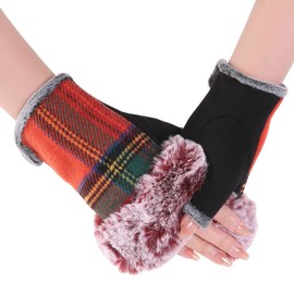 Belle Dame Womens Teens Winter Warm Faux Rabbit Fur Fingerless Gloves Mittens Texting Gloves Wrist Warmer (GL626-6)