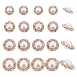 NBEADS 24 Pieces 4 Sizes Metal Flower Pearl Button, 1 Hole Rhinestone Shank Buttons, Flat Round Buttons with Plastic Bead for Overcoat, Garment Accessories, DIY Project, Golden
