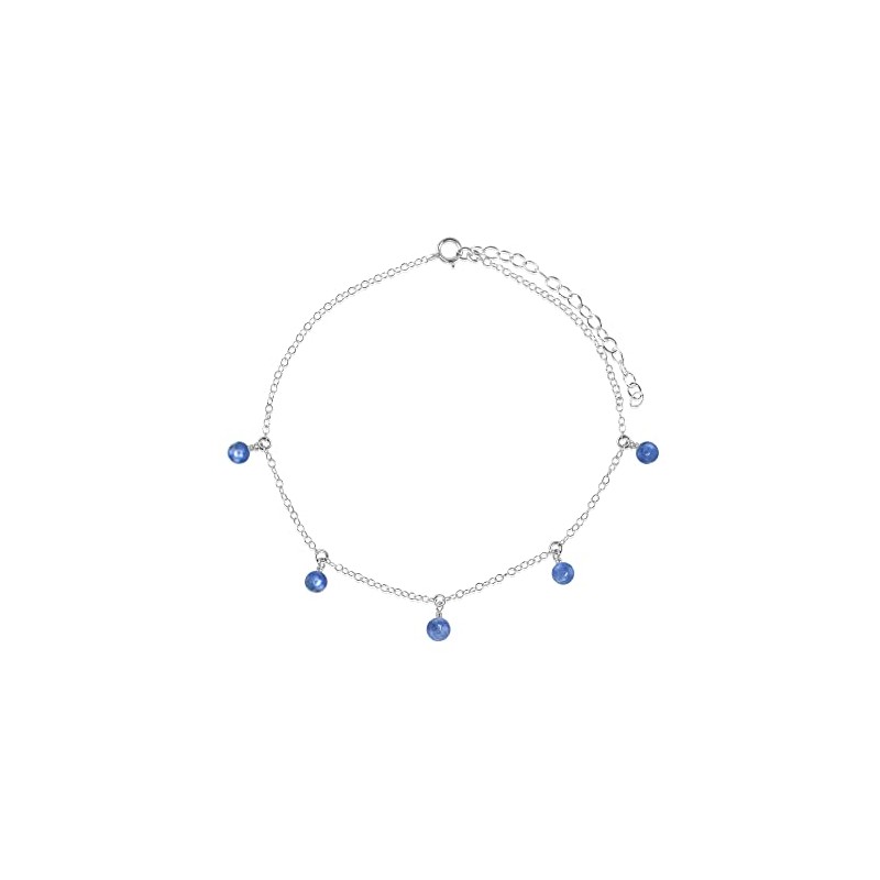 Kyanite Bead Drop Anklet in Sterling Silver