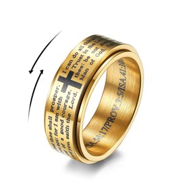 Inspirational Bible Verses Christian Jesus Christ Lord Prayer Stress Relief Spinner Fidget Ring for Men Women Anxiety Finger Rotate Freely Stainless Steel Birthday Valentine's Day Gifts (Gold, 10)