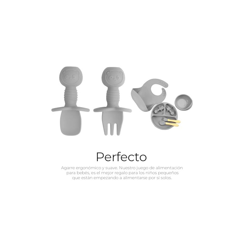 Raganet, Juego de Platos y Cubiertos para Bebé de Silicona,