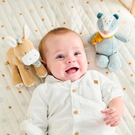 Nattou Mini Cuddly Toy Made of Polyester, Cuddly Toy Donkey Leo for Newborns and Premature Babies, Integrated Rattle, Approx. 20 cm, Felix and Leo, Beige