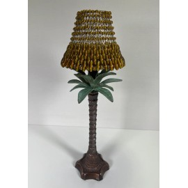 CBK Ltd. Solid Brass Art Wares Palm Tree Tealite Lamp w/ Glass Amber Beaded Shade * NEW!
