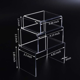 Clear Acrylic Display Risers, 2 Sets of 3 Showcase Shelf for Figures, Buffets, Cupcakes and Jewelry Display Stands, with Sticky Protective Film