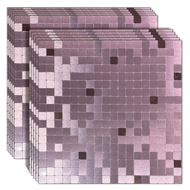 XUANINY 10-Piece Self-Adhesive Metal Backsplash, Peel and Stick Tile for Kitchen Brushed Aluminium Surface backsplash(Pink Brushed)