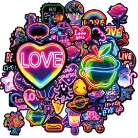 100 PCS Neon Water Bottle Stickers Cool & Cute Vinyl Decals – Waterproof Aesthetic Stickers for Kids, Laptop, Skateboard, Scrapbooking, Journaling, Tumbler, Luggage, Classroom Rewards & More