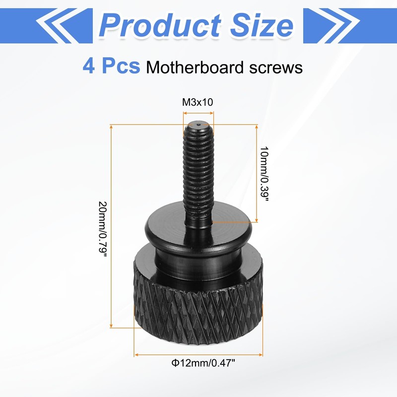 sourcing map 4Pcs M3x10 Aluminum Thumb Screws, 12x20mm(ODxH) Computer Case