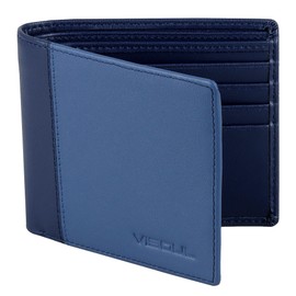 VISOUL Q07 Men's Genuine Leather Wallet with RFID Protection Large with Coin Compartment 8 Compartments Genuine Leather Wallet for Men Wallet Portmone, Light blue and dark blue, Casual