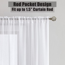 White Linen Sheer Curtain Panel Pairs 84 Inches Long with Rod Pocket Rustic Window Treatment Drapery Sets for Living Room Bedroom Farmhouse, 2 Panels, 54"x84", Snow White