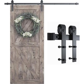 SMARTSTANDARD 6.8FT Barn Door Hardware Kit, Sliding Barn Door Track -Smoothly and Quietly -Easy to Install -Includes Step-by-Step Installation Instruction Fit 40" Wide Door Panel (J Shape Hanger)