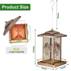 LBTING Bird Feeder for Outside, Metal Lantern-Shaped Bird Feeder, Squirrel Proof Wild Bird Feeders for Hanging Outdoor Garden Yard, Birds Pattern