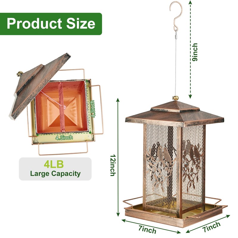 LBTING Bird Feeder for Outside, Metal Lantern-Shaped Bird Feeder, Squirrel