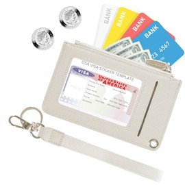 Small Wallets for Women Slim Leather Card Case Holder Wallet Coin Change Purse with Keychain (B-Beige)