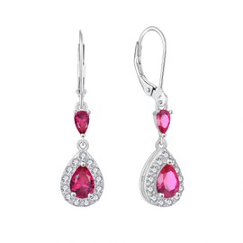 Aprila Drop Dangle Earrings 925 Sterling Silver Leverback Earrings with 5A Cubic Zirconia Red July Birthstone Ruby Color Color Jewelry for Women