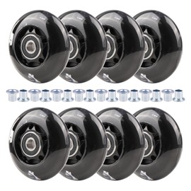 Wheelgoo 8pcs Inline Skate Wheels Led Light-Up Wheels 64/70/72/76/80mm w/Bushings 85-88A for Kids and Youth Beginners Children's Inline Skates Indoor/Outdoor Use (Black, 64mm)