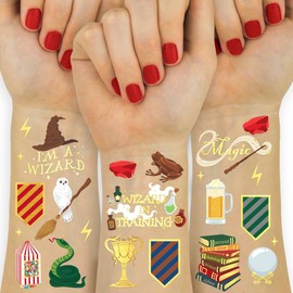 xo, Fetti Wizard Party Temporary Tattoos - 60 Gold Foil Styles | Magical Birthday Decorations, Magic Baby Shower Supplies, Wizardry Theme Favor, Kids Party Accessory
