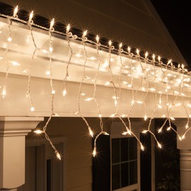 Kringle Traditions 8.5 ft Clear Commercial-Grade Incandescent Icicle Lights, 150 Lights on White Wire Christmas Icicle Lights Outdoor