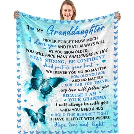 to My Granddaughter Gifts from Grandma Throw Blankets, Gifts for Granddaughter Birthday Graduation Gifts Idea, Granddaughter Butterfly Flannel Soft Blanket Throw 50"x60"