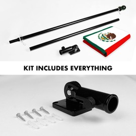 G128 Combo Pack: 5 Ft Aluminum Spinning Flagpole (Black) & Mexico Mexican Flag 2x3 Ft, ToughWeave Series Embroidered 300D Polyester | Pole with Flag Included