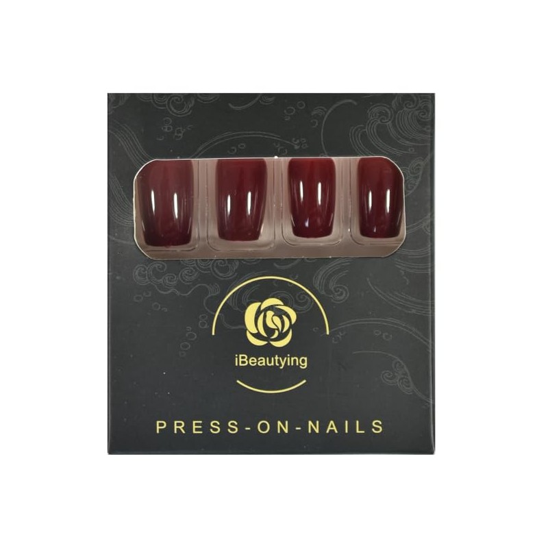 Uñas postizas de color rojo burdeos para prensar - Uñas