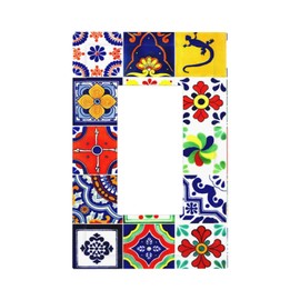 Blue/Yellow Talavera Mexican Boho Tile 1 Gang Single Rocker/Decorator Outlet Light Switch Cover Decorative One Rocker Receptacle Face Wall Plate Switchplate
