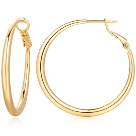 AMELINE 14K Gold Earrings for Women, Shiny Gold Hoops, Small Hoop Earrings for Women Trendy, Hypoallergenic Thicker Gold Hoop Earring, Well-polished Finish (30 mm*2.9 mm)