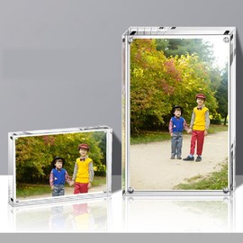 Acrylic Photo Frame - Double Sided Picture Frame with Magnetic, Clear Frameless Desktop Photo Block (Clear, 4x6 Inches (2 Pack))