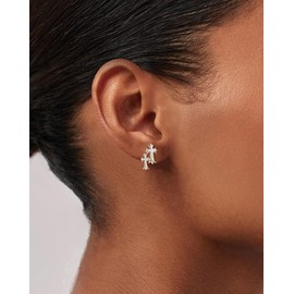 Warshion Gold Cross Earrings for Women 14K Gold Double Piercing Cross Earrings Diamond Stud Earring