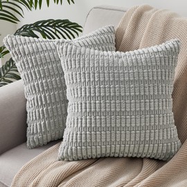 Topfinel Cushion Covers 40cm x 40cm Light Grey Cushion Covers Bed Throw Corduroy Pillowcase Set of 2 Sofa Scatter Cushions for Livingroom