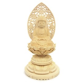 木彫 Buddha 釈迦如来 座像 2.0 Equal Grass 光背 Circle Base 桧木