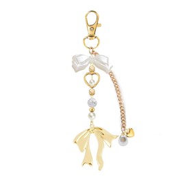 Agromusk Gold Bow Keychain Bag Charms for Women Heart Pearl Beaded Purse Charms Coquette Aesthetic Key Chain Jewelry Elegant Decor Accessories Pendant