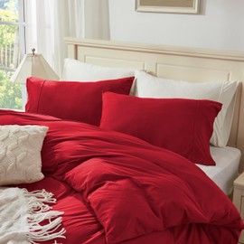 Household 100% Jersey Cotton Pillowcase 20”x30”-Light Weight, Comfortable, Super Soft Pillow Case with Envelope Closure Extremely Durable Set of 2 (Red, Queen Size Pillowcase (20" x 30"))