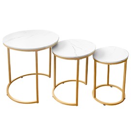 AT-VALY Nesting Tables Coffee Table Set of 3,Round Side Table Small Accent Table for Living Room,Bedroom Apartment (Black)