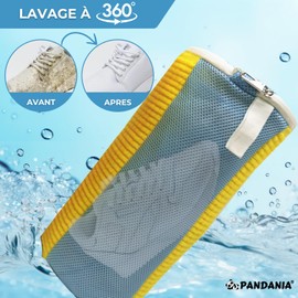 4 Stück | 2 Waschbeutel für Schuhe + Bürste + Kleiderbügel zum Trocknen | Shoes Washing Bag Laundry, Netz-Reinigungsbeutel, Zubehör für Waschmaschine, Sneakers, Laufen & Basketball (Gelb)