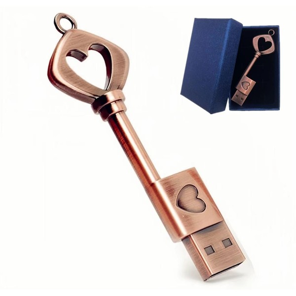 64GB USB 2.0 Flash Drive,Smozer Metal Love Heart Key Shaped