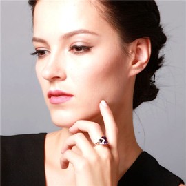 Uloveido Women's Platinum Plated Heart Shape Purple Zirconia Rings Promise Double Heart Wedding Engagement Jewellery J130, Glass, Cubic Zirconia