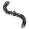 COOLSTEELANDBEYOND Men's Black Stainless Steel Wolf Head Bracelet, Textured Scale