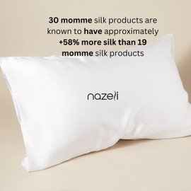 NAZELI Silk Pillowcase for Hair and Skin with Envelope Closure, Both Sides 100% Pure Mulberry Silk 30 Momme Pillow Case Cover Standard (50cm x 75cm), 20' x 30', White, 1PCS, Beauty Sleep