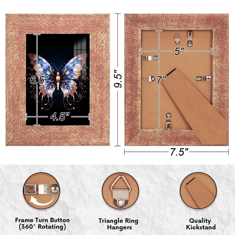 Anozie 5x7 Picture Frame, 2 Pack Vintage Picture Frames 5x7