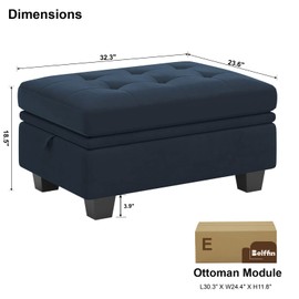 Belffin Small Storage Ottoman Module for Modular Sectional Sofa Blue