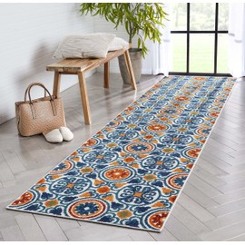 Well Woven Audun Blue Southwestern Geometric Indoor/Outdoor High-Low Pile Runner 2'7" x 9'10"