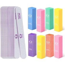 Nail Files and Buffers - Capularsh 18Pack Professional Manicure Tools Kit, 10Pcs 100/180 Grit Double Sided Nail Files for Acrylic Dip Nails, 8Pcs Four Sided 120 Grit Nail Buffer Block for Home Salon
