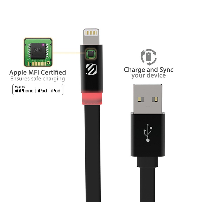 Scosche I3FLEDWT FlatOut Led Mfi Certified Lightning Charge & Sync