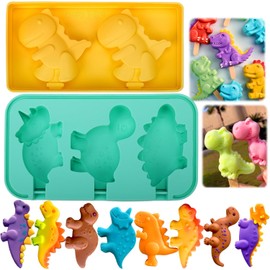 Palksky Moldes de paletas de dinosaurio, paquete de 2 moldes de silicona para niños, reutilizables y únicos moldes para hacer hielo con palos, molde de helado casero de fácil liberación, sin BPA
